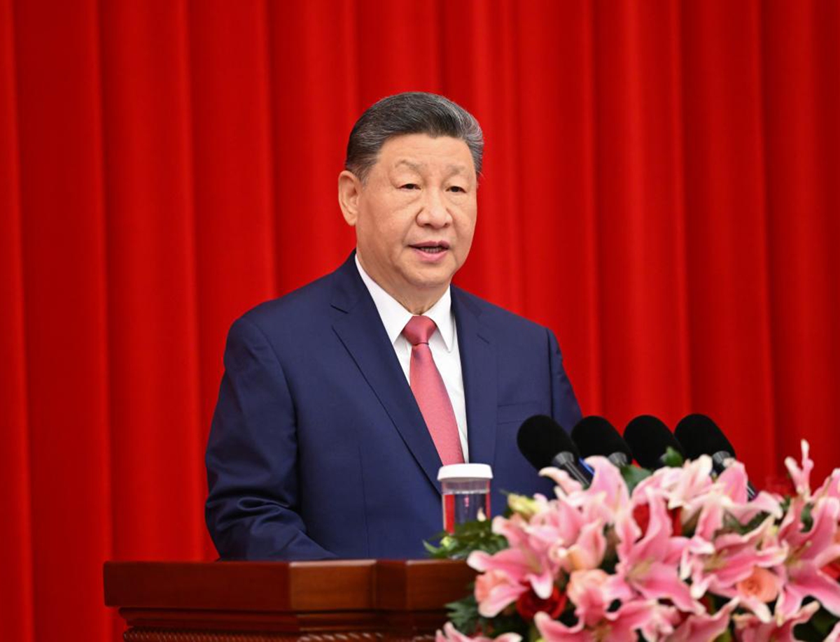 Chinese President Xi Jinping, also general secretary of the Communist Party of China Central Committee and chairman of the Central Military Commission, delivers an important speech at the New Year gathering held by the National Committee of the Chinese People's Political Consultative Conference (CPPCC) in Beijing, capital of China, Dec. 31, 2025. (Xinhua/Xie Huanchi)