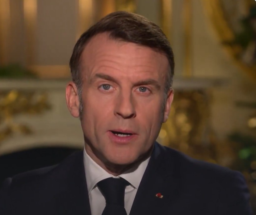 Photo: screenshot of French President Emmanuel Macron’s New Year address 