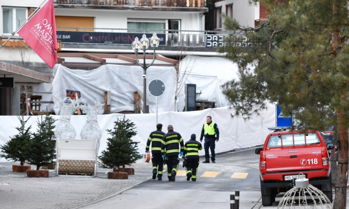 Security forces work at the scene of a fire at a bar in the Crans-Montana ski resort in Valais Canton of southwestern Switzerland, Jan. 1, 2026. (Xinhua)