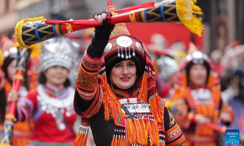 People take part in the annual New Year's Day Parade in London, Britain, Jan. 1, 2026. (Xinhua)