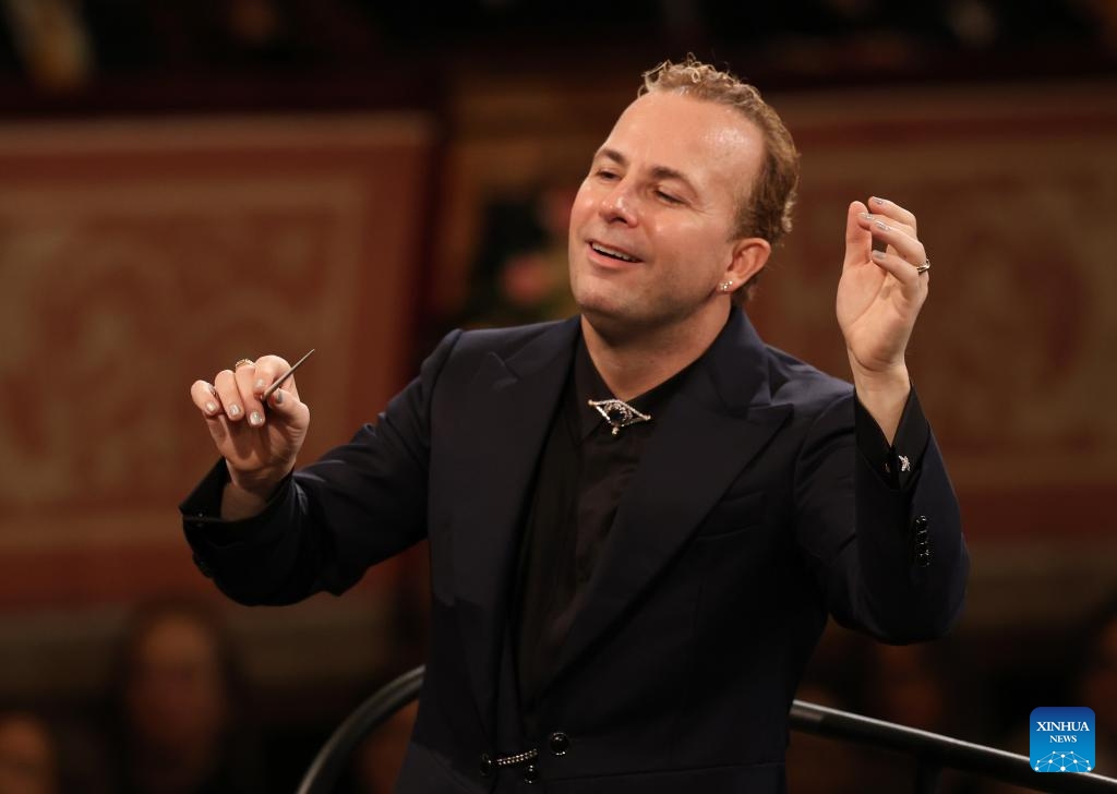 Conductor Yannick Nezet-Seguin is pictured during the 2026 Vienna Philharmonic New Year's Concert in Vienna, Austria, Jan. 1, 2026. (Dieter Nagl/The Vienna Philharmonic Orchestra/Handout via Xinhua)
