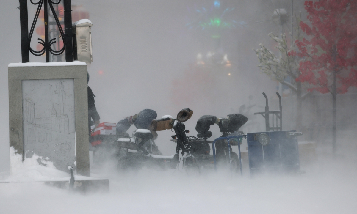 Heavy snow falls in Harbin, Northeast China's Heilongjiang Province, on December 23, 2025. Photo: VCG