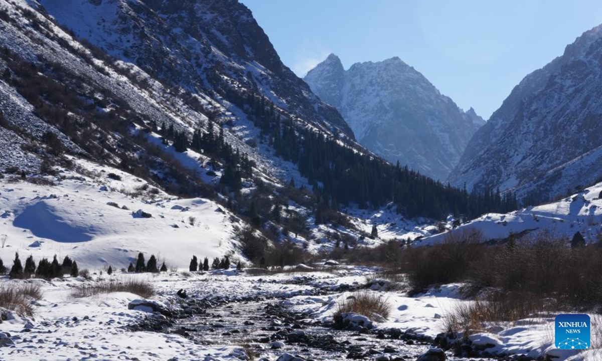 Photo taken on Jan. 2, 2026 shows the scenery in the Ala-Archa National Park, some 30 kilometers away from Bishkek, Kyrgyzstan. (Xinhua/Jiang Youlin)