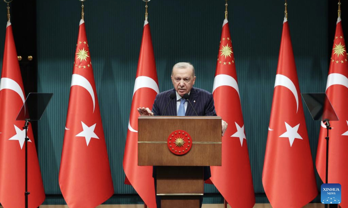 Turkish President Recep Tayyip Erdogan speaks at a press conference following a cabinet meeting in Ankara, Türkiye, on Jan. 5, 2026. Turkish President Recep Tayyip Erdogan said Monday that he has told U.S. President Donald Trump that Venezuela should not be dragged into instability. We do not condone any action that violates political legitimacy and international law, anywhere in the world, Erdogan said at a press conference after a cabinet meeting. (Mustafa Kaya/Handout via Xinhua)