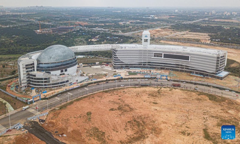 An aerial drone photo taken on Jan. 2, 2026 shows the construction site of an aerospace innovation base in Wenchang, south China's Hainan Province. (Photo: Xinhua)