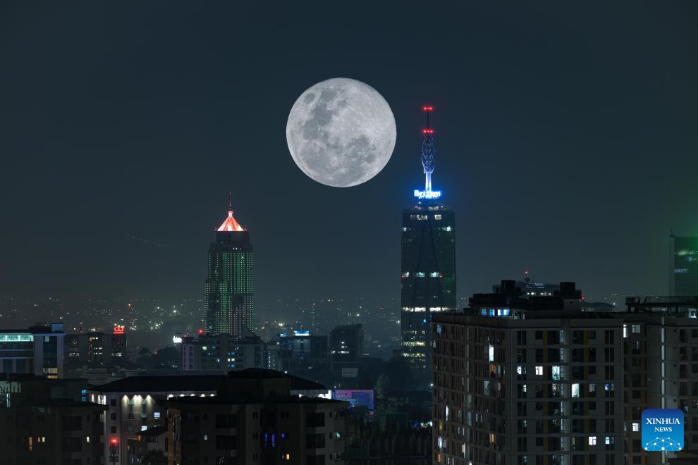 This double-exposure photo taken on Jan. 3, 2026 shows the moon over Nairobi, Kenya. (Photo: Xinhua)