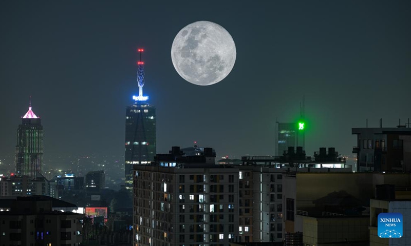 This double-exposure photo taken on Jan. 3, 2026 shows the moon over Nairobi, Kenya. (Photo: Xinhua)