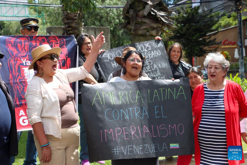 People protest against the latest U.S. strikes on Venezuela and its capture of President Nicolas Maduro in Quito, Ecuador, on Jan. 3, 2026. (Photo: Xinhua)