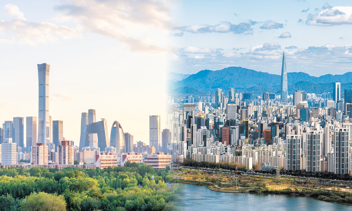 A view of Beijing (left) and Seoul. Photo: VCG