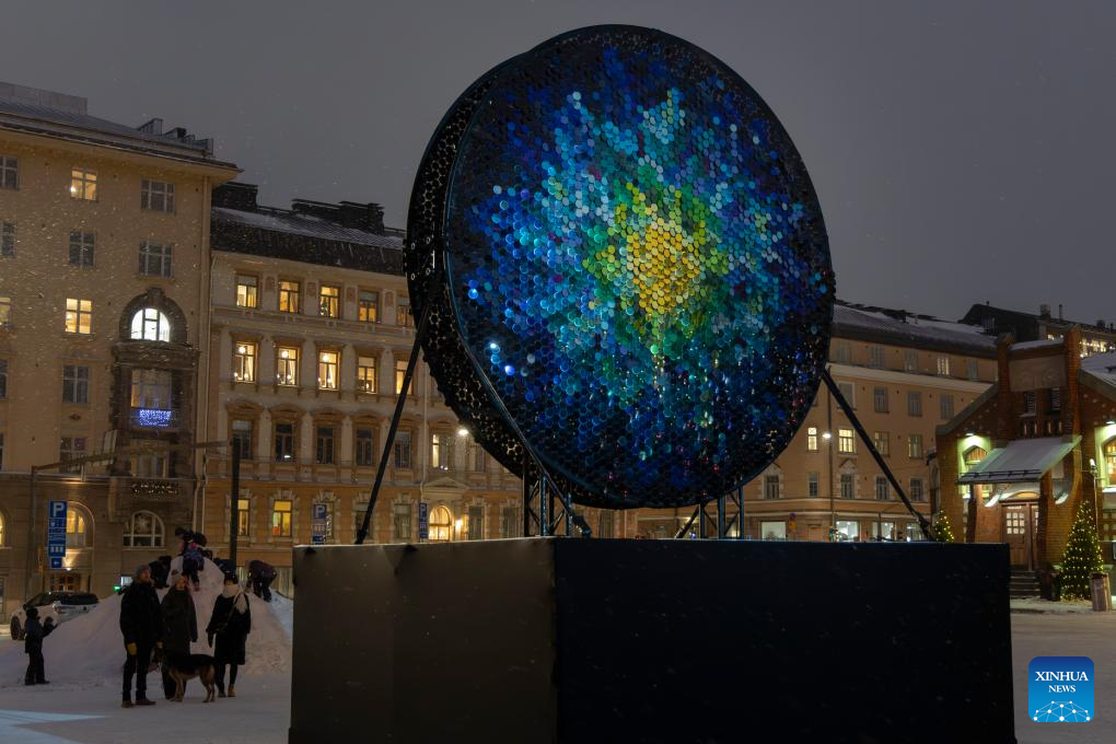 People view a light installation at the light festival in Helsinki, Finland, on Jan. 6, 2026. (Photo by Matti Matikainen/Xinhua)