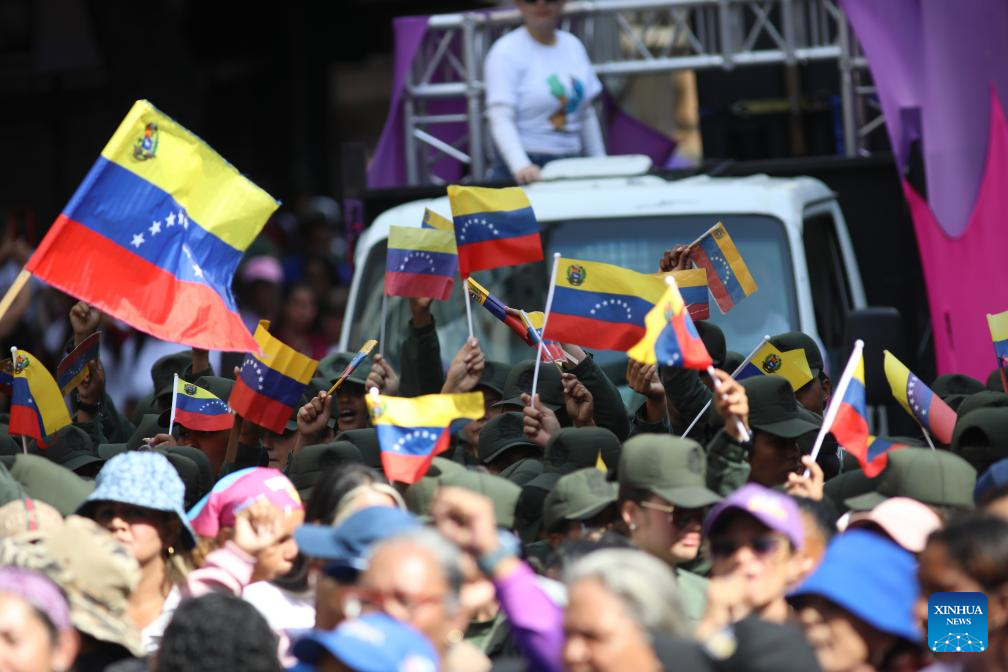 People attend a rally in support of President Nicolas Maduro in Caracas, Venezuela, Jan. 6, 2026. (Str/Xinhua)