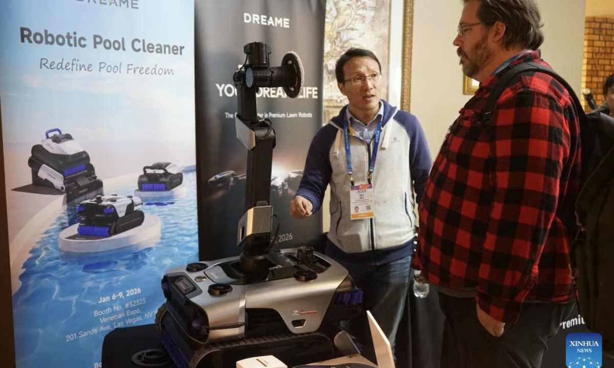 People visit the exhibition area of Chinese company Dreame at a pre-show event of the 2026 Consumer Electronics Show (CES) in Las Vegas, the United States, Jan. 5, 2026. (Photo by Zeng Hui/Xinhua)