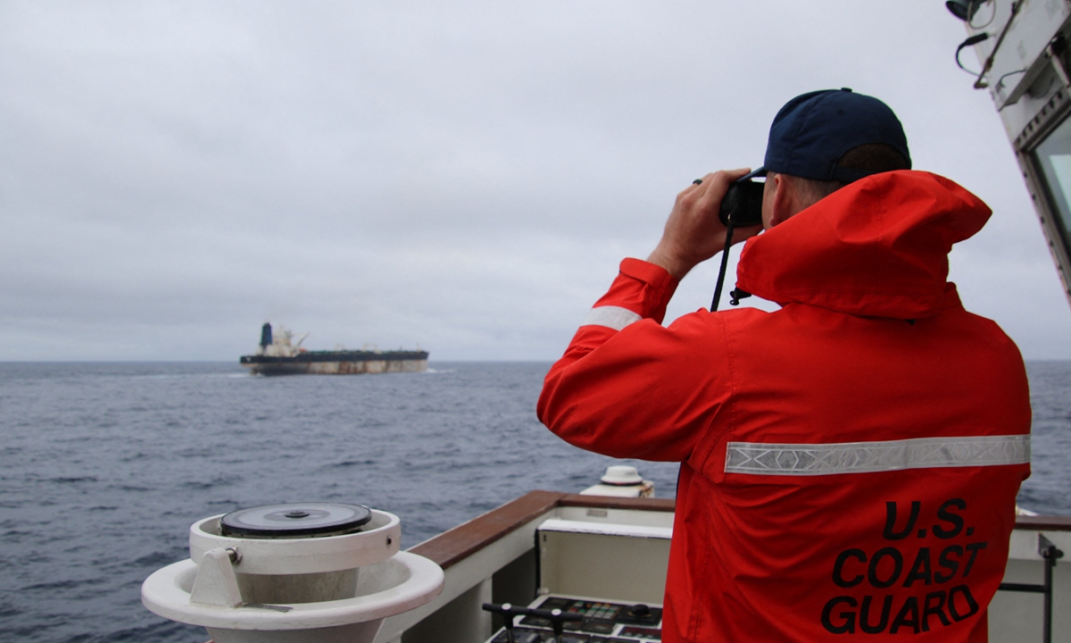 This photo released on January 7, 2026, by the US European Command's X account shows what US European Command says is the seizure of the Marinera, previously known as Bella 1, oil tanker in the northern Atlantic Ocean. Photo: VCG