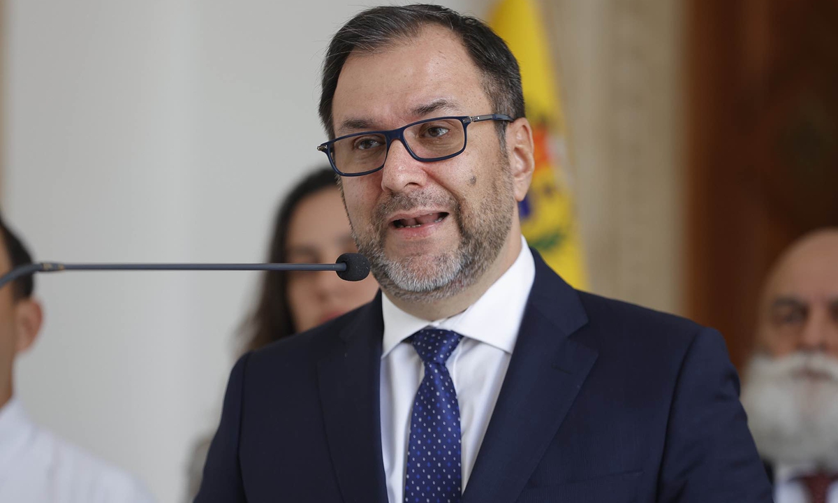 Venezuelan Foreign Minister Yvan Gil Pinto speaks during a press conference in Caracas, Venezuela, on December 22, 2025. Photo: VCG