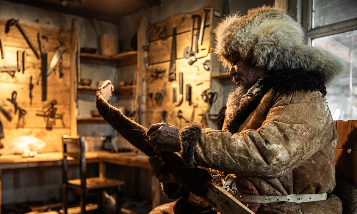 Selanbek makes fur skis at his home in Lasite in November 2025 Photo: Courtesy of Huanxbek