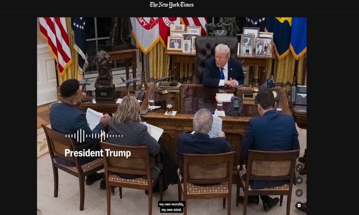 Photo: Screenshot from a video released by The New York Times accompanying its report on an interview with US President Donald Trump