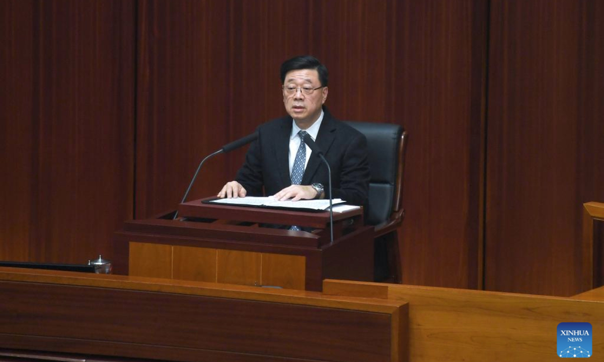 John Lee, chief executive of the Hong Kong Special Administrative Region (HKSAR), attends the first meeting of the eighth-term Legislative Council in Hong Kong, south China, Jan. 14, 2026. (Xinhua/Chen Duo)