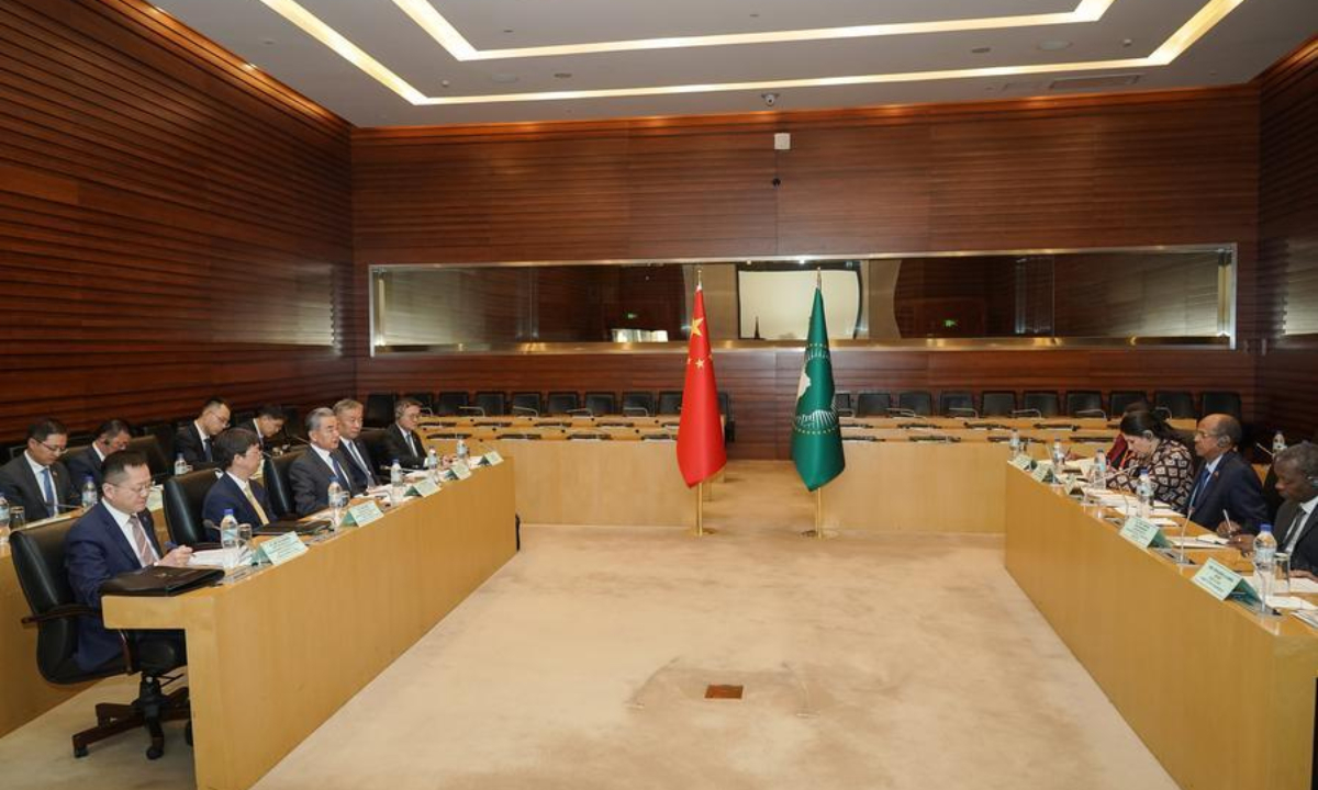 Chinese Foreign Minister Wang Yi, also a member of the Political Bureau of the Communist Party of China Central Committee, and African Union (AU) Commission Chairperson Mahmoud Ali Youssouf jointly held the ninth China-AU Strategic Dialogue at the AU headquarters in Addis Ababa, the capital of Ethiopia, Jan. 8, 2026. (Xinhua/Han Xu)