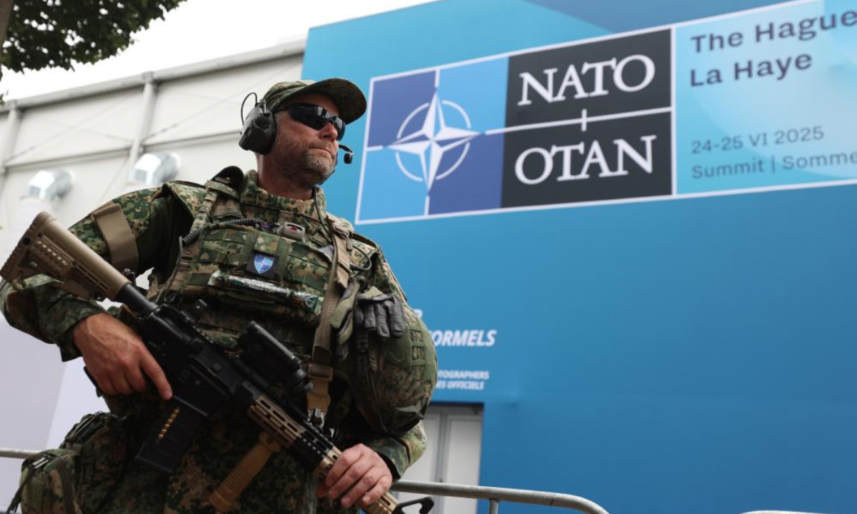 A security personnel is on duty at the venue of the North Atlantic Treaty Organization (NATO) summit in The Hague, the Netherlands, June 24, 2025. (Xinhua/Zhao Dingzhe)