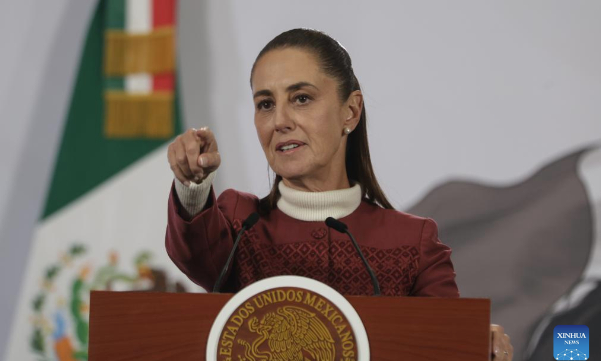 Mexican President Claudia Sheinbaum attends a morning press conference at the National Palace in Mexico City, capital of Mexico, Jan. 12, 2026. (Photo by Francisco Canedo/Xinhua)