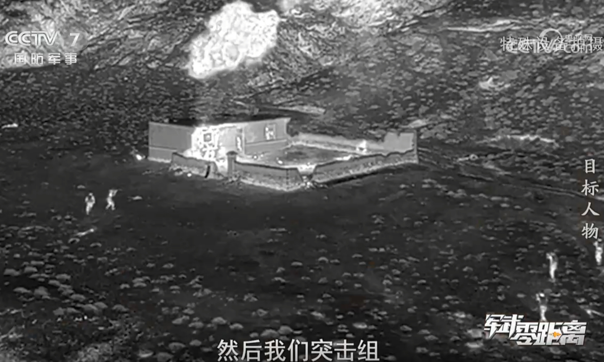 A group of Chinese military special forces launches a nighttime assault on a building to eliminate simulated terrorists during a training exercise at an undisclosed location and time. Photo: Screenshot from China Central Television