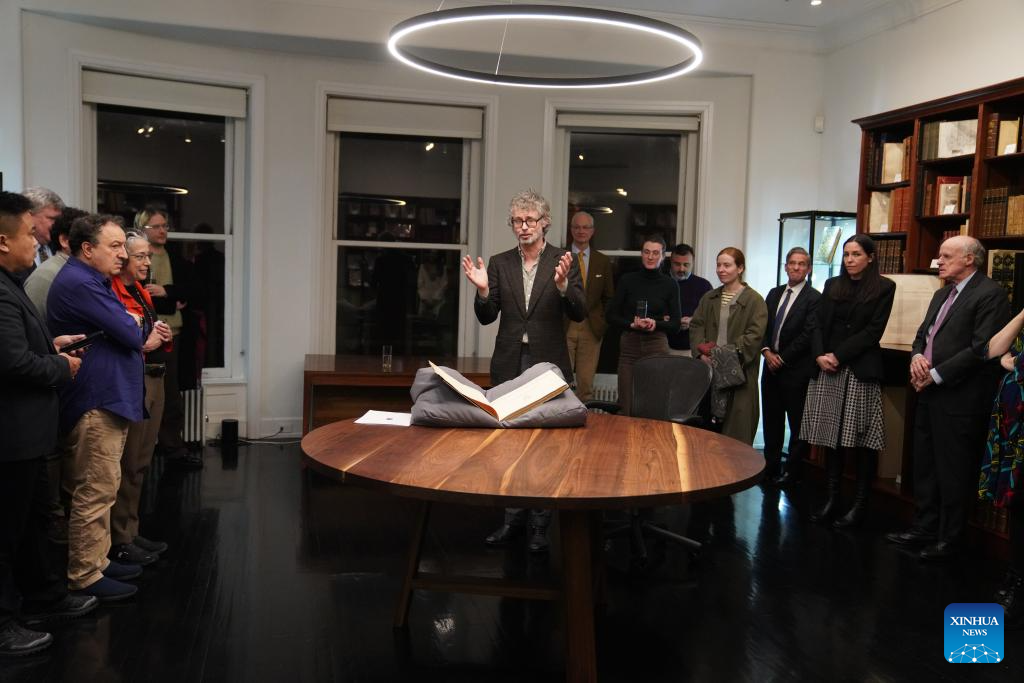 People attend a public display of the original first-edition prints of The Disasters of War by Spanish artist Francisco Goya in New York, the United States, on Jan. 13, 2026. (Xinhua/Zhang Fengguo)