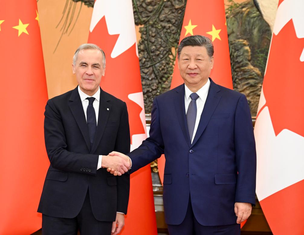 Chinese President Xi Jinping meets with Canadian Prime Minister Mark Carney at the Great Hall of the People in Beijing, capital of China, Jan. 16, 2026. (Xinhua/Xie Huanchi)