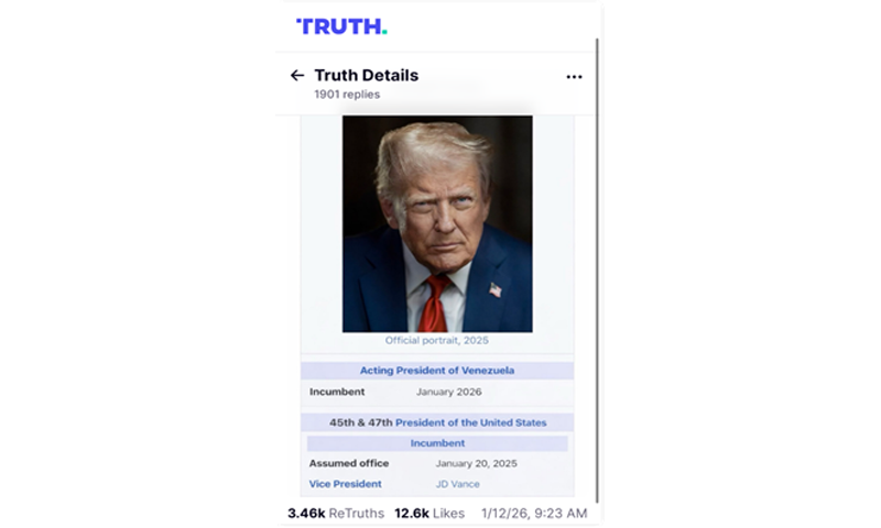 Trump claims himself 'Acting President of Venezuela' in Social Truth post amid heightened tensions, arousing attention from media, netizens