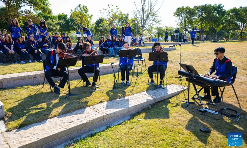 Students of the University of Macao perform at the launch ceremony for the celebrations of the university's 45th anniversary in Macao, south China, Jan. 11, 2026. The launch ceremony for the celebrations of the 45th anniversary of the University of Macao, along with an open-day event, kicked off here on Sunday. (Xinhua/Cheong Kam Ka)