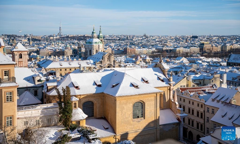 This photo taken on Jan. 11, 2026 shows the snow scenery in Prague, the Czech Republic. (Photo by Dana Kesnerova/Xinhua)