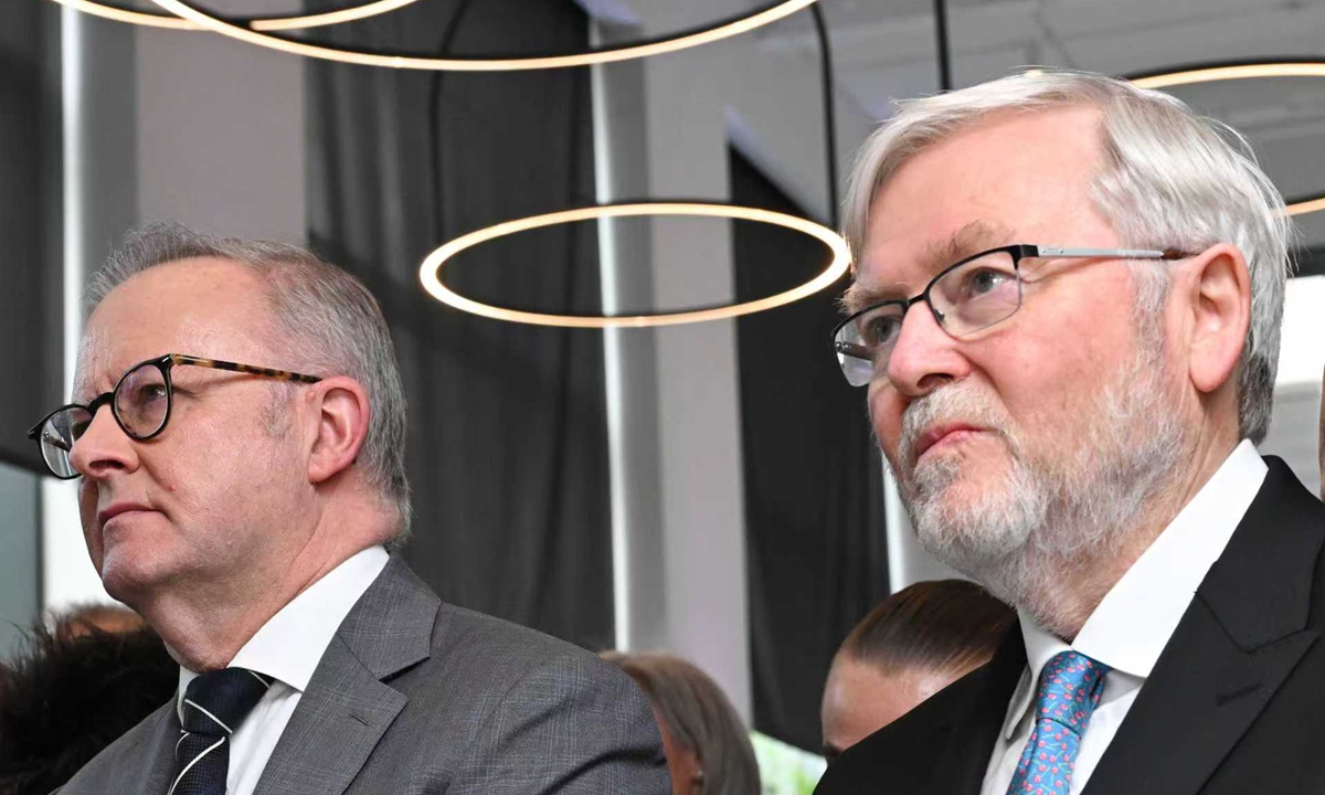 File photo: Australian Prime Minister Anthony Albanese (L) and Australian Ambassador to the United States Kevin Rudd attend a Future Made in Australia investment event hosted by Macquarie Group in New York, New York, US, on September 23, 2025. Photo: VCG