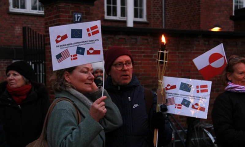 People participate in a protest against U.S. plans on Greenland in Copenhagen, Denmark, on January 14, 2026. Photo: Xinhua