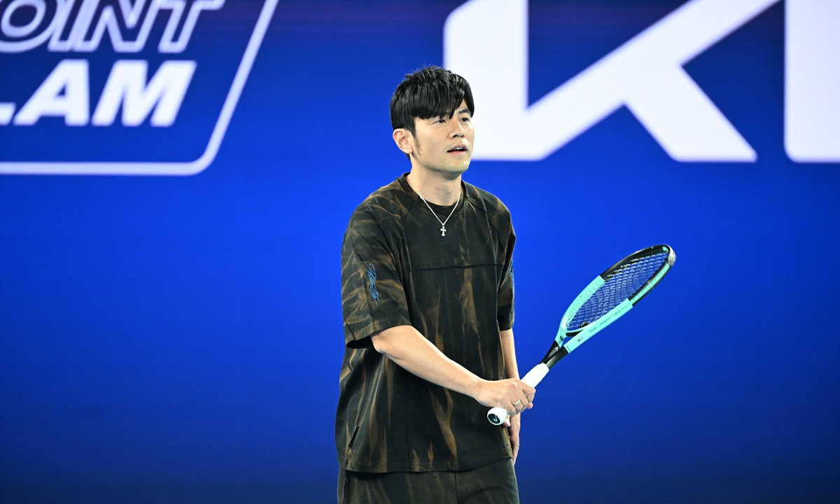 Chinese actor, singer and songwriter Jay Chou whilst participating in the AO 1 Point Slam ahead of the 2026 Australian Open at Melbourne Park on January 14, 2026 in Melbourne, Australia. Photo: VCG