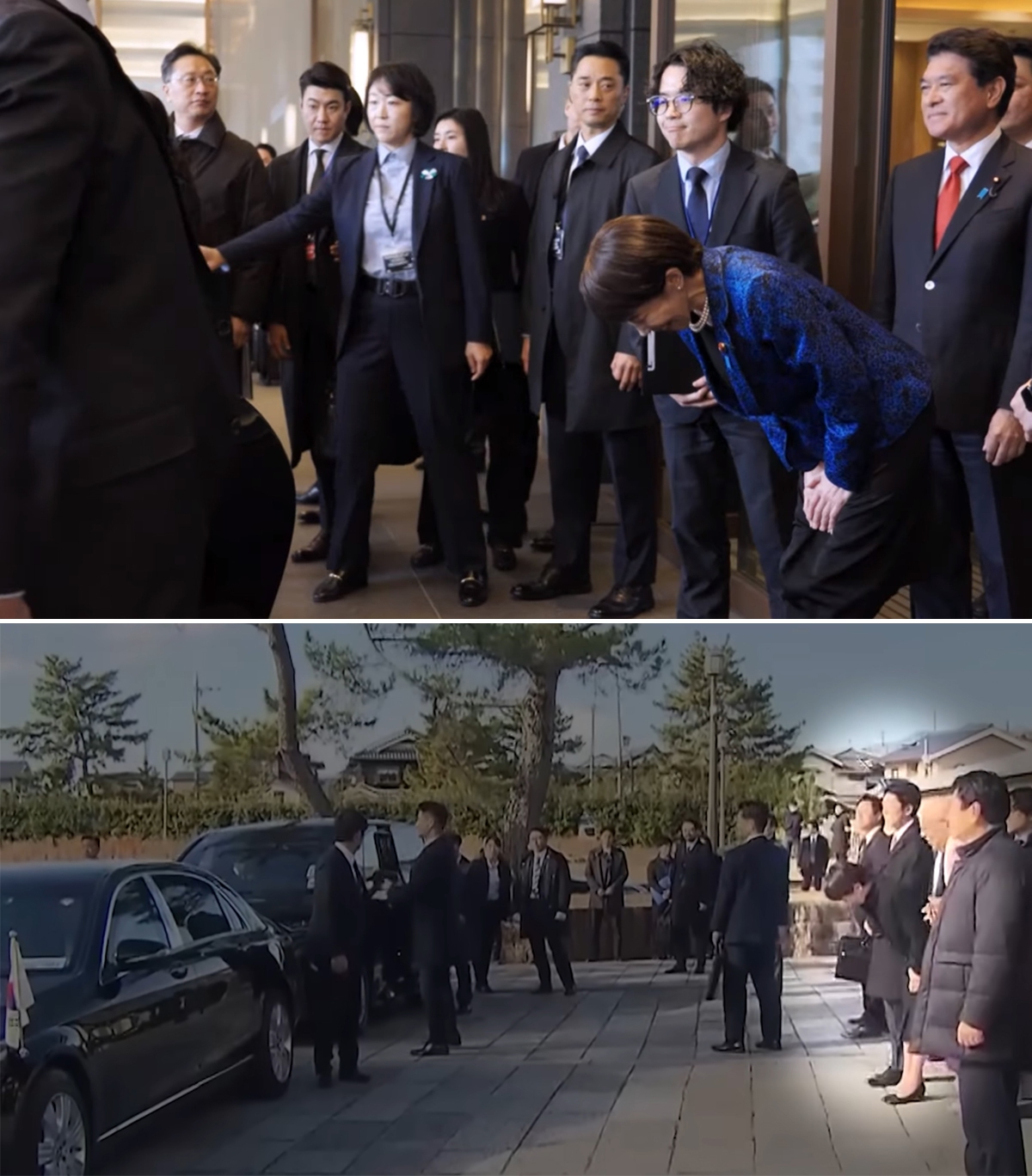 Japanese Prime Minister Sanae Takaichi bows to South Korean President Lee Jae-myung on his arrival and departure. Photo: online screenshots 