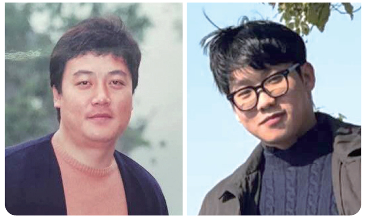 A photo of Lee Jeong-hoon, a senior student from the Hankuk University of Foreign Studies (right), and a photo of his father taken decades ago at the exact same spot by the West Lake in Hangzhou, East China's Zhejiang Province. China's AI technology helped Lee pinpoint the precise location using the old photograph. 
Photo: Courtesy of Lee