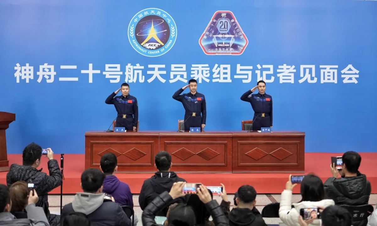 The Shenzhou-20 crew make their first official public appearance on January 16, 2025 in Beijing after returning safely to Earth. Photo: China Space News
