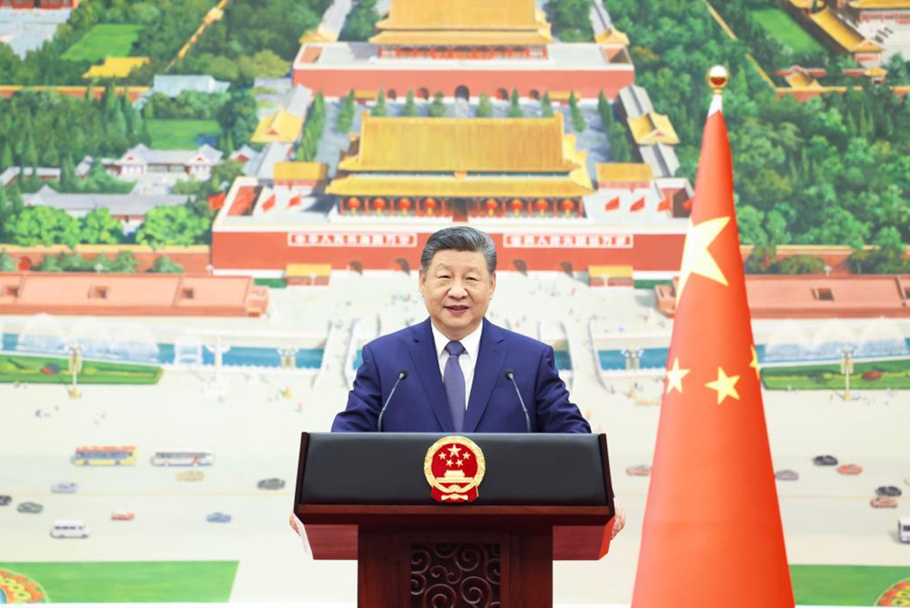 Chinese President Xi Jinping delivers a speech after receiving the credentials of 18 new ambassadors to China at the Great Hall of the People in Beijing, capital of China, Jan. 16, 2026. (Xinhua/Huang Jingwen)
