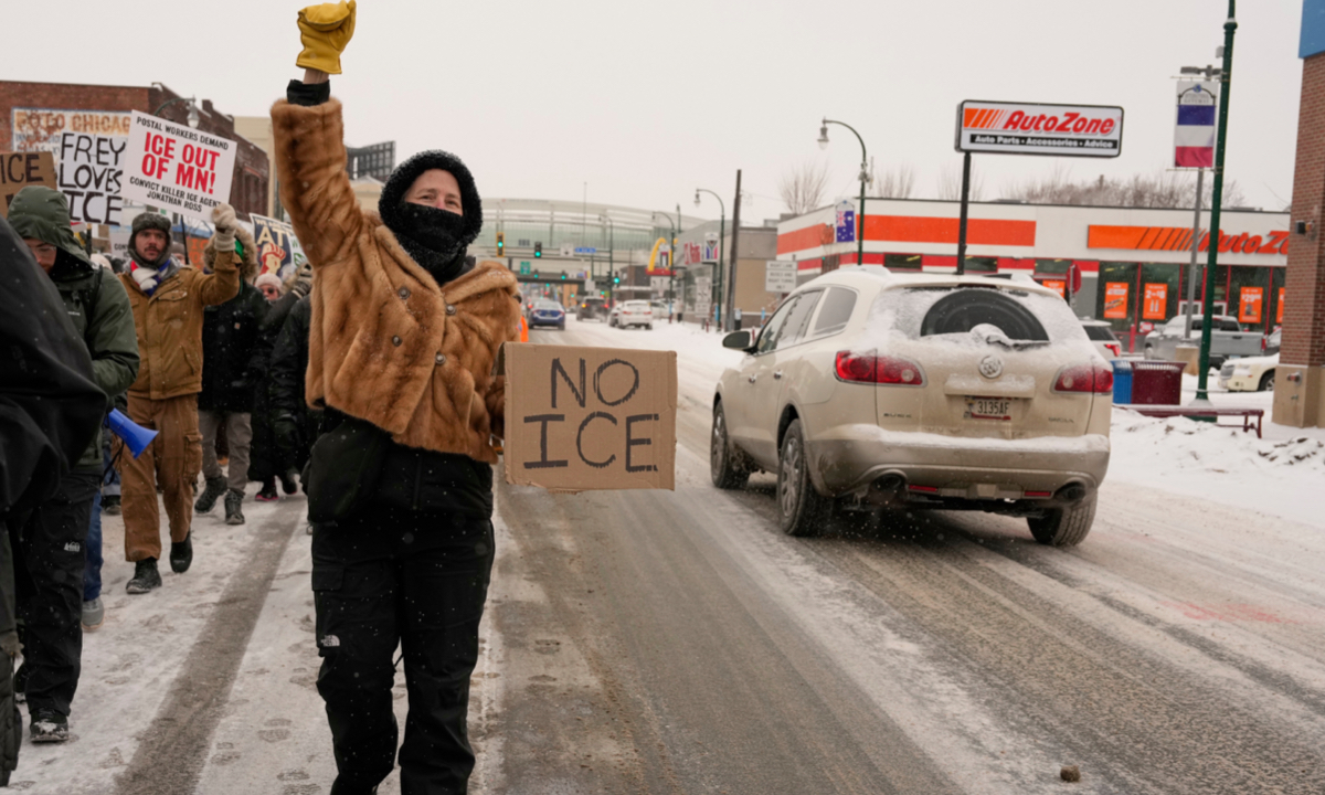 Protesters demonstrate against Immigration and Customs Enforcement (ICE) on January 18, 2026, after Renee Good was fatally shot by an ICE officer last week in Minneapolis. Photo: VCG