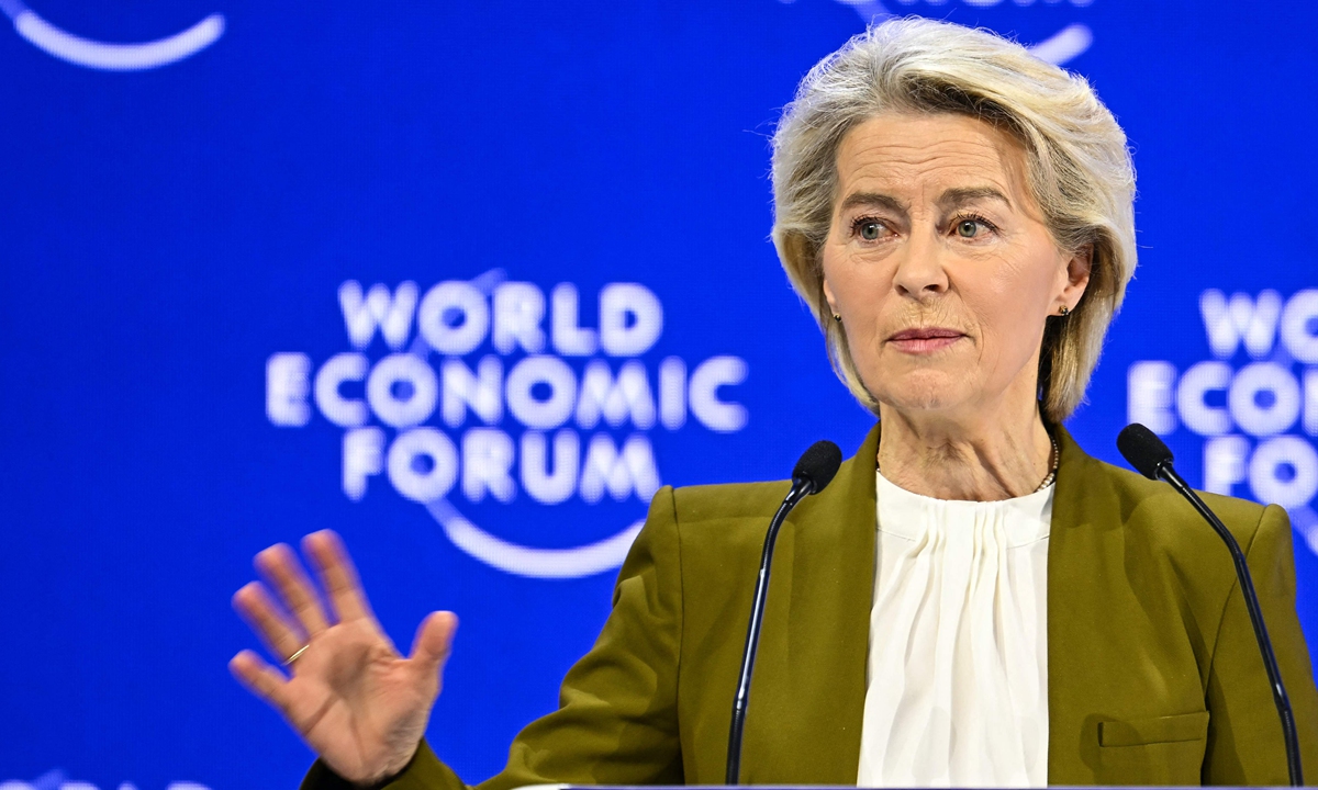 European Commission President Ursula von der Leyen delivers a speech during the World Economic Forum annual meeting in Davos on January 20, 2026. She said that the EU stands in full solidarity with Greenland and the Kingdom of Denmark, stressing that their sovereignty and territorial integrity are non-negotiable. Photo: VCG