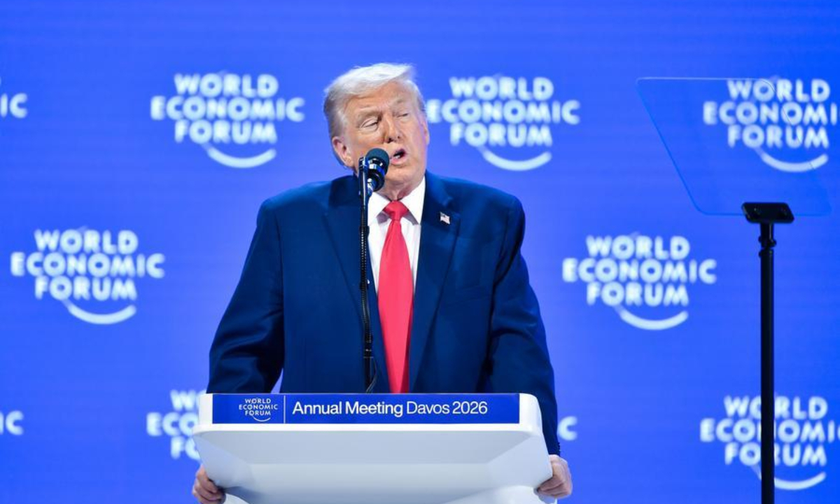 U.S. President Donald Trump addresses the World Economic Forum Annual Meeting in Davos, Switzerland, Jan. 21, 2026. (Xinhua/Lian Yi)