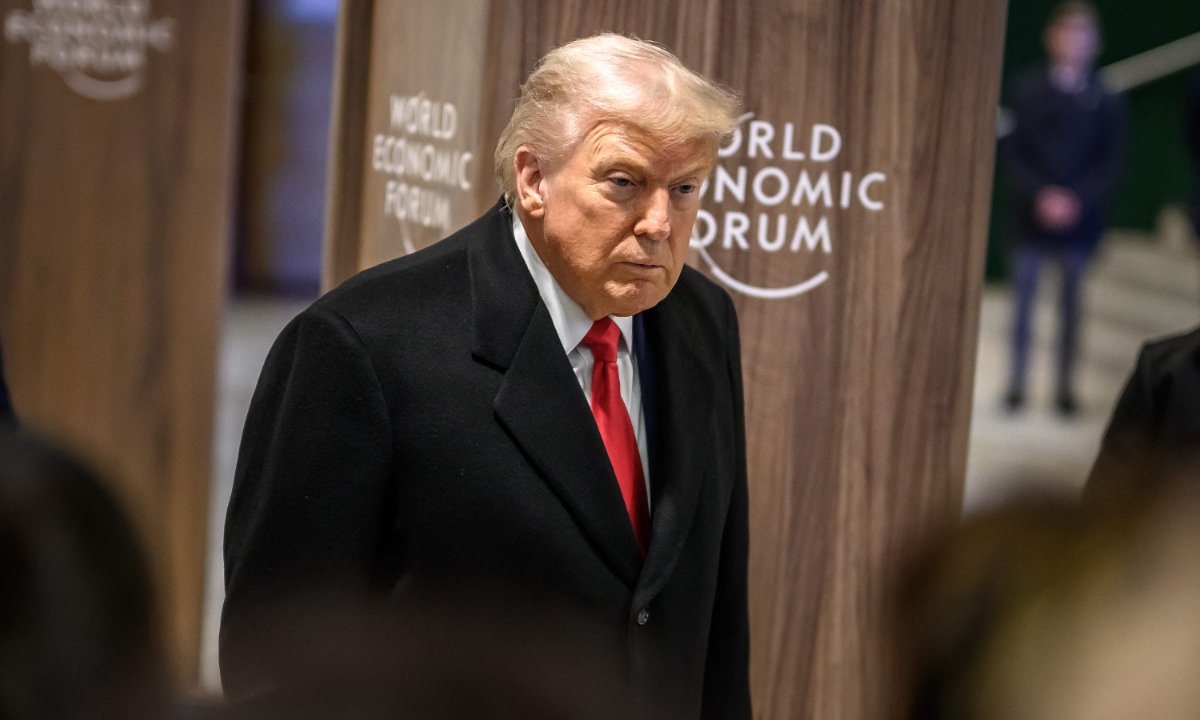 US President Donald Trump addresses the media during the World Economic Forum annual meeting in Davos on January 21, 2026. Photo: VCG