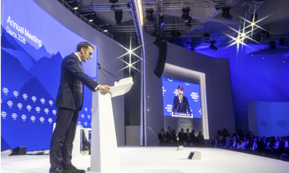 French President Emmanuel Macron addresses at the World Economic Forum (WEF) Annual Meeting 2026 in Davos, Switzerland on January 20. Photo: WEF