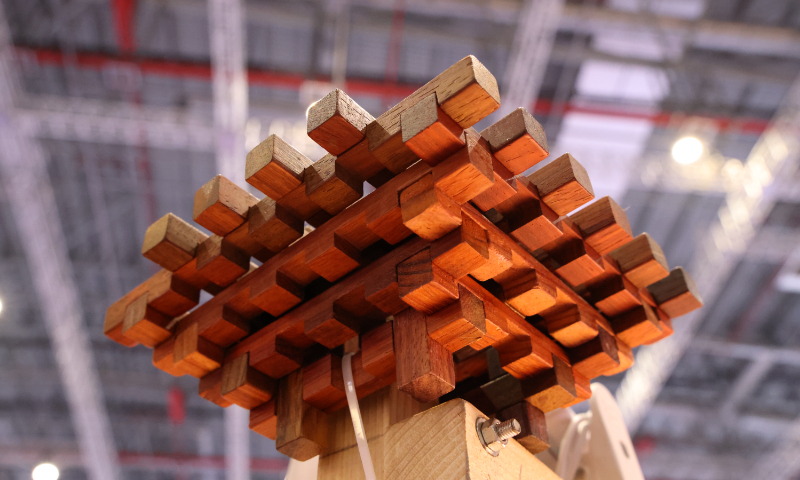 Building blocks assembled with mortise-and-tenon structure is showcased at the Yangtze River Delta International Cultural Industries Expo in Shanghai on November 21, 2025. Photo: VCG