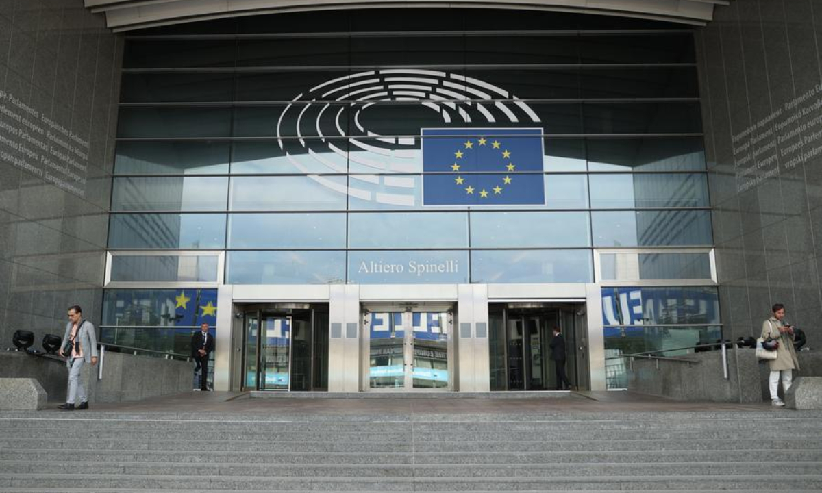 This photo taken on June 6, 2024 shows an exterior view of the European Parliament in Brussels, Belgium. The European Parliament elections kicked off on Thursday. (Xinhua/Zhao Dingzhe)