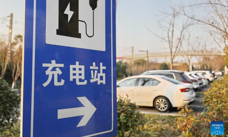 This photo taken on Jan. 21, 2026 shows an electric vehicle charging station in Jiaxing City, east China's Zhejiang Province. China has built the world's largest electric vehicle (EV) charging network, which can meet the charging demand of more than 40 million new energy vehicles, the National Energy Administration (NEA) said on Wednesday. (Photo by Jin Peng/Xinhua)

