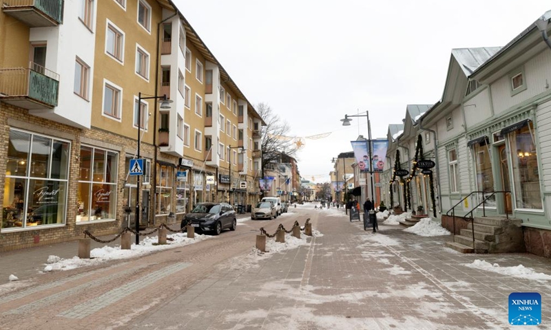 This photo taken on Jan. 22, 2026 shows a street view of Mariehamn, capital of Finland's autonomous Aland Islands. Aland Islands is an autonomous, demilitarized archipelago belonging to Finland, located at the entrance to the Gulf of Bothnia in the Baltic Sea between Finland and Sweden. Its capital Mariehamn, known for the seafaring heritage and port culture, is also a key stop in the Baltic Sea transport network. (Photo by Matti Matikainen/Xinhua)