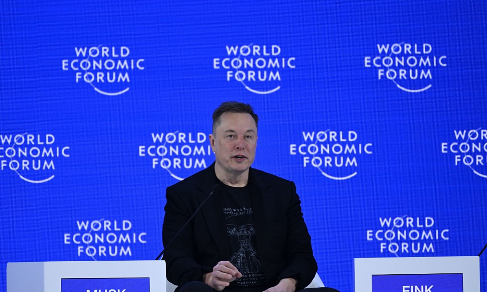 Elon Musk speaks at the World Economic Forum Annual Meeting in Davos, Switzerland, on January 22, 2026. Photo: VCG