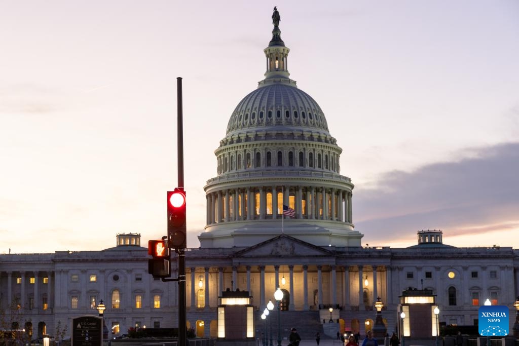 This file photo taken on Nov. 5, 2025 shows the U.S. Capitol building in Washington, D.C., the United States. The U.S. Senate on Thursday failed to advance a funding package amid disputes over immigration policy, increasing the risk of a partial government shutdown. (Photo: Xinhua)