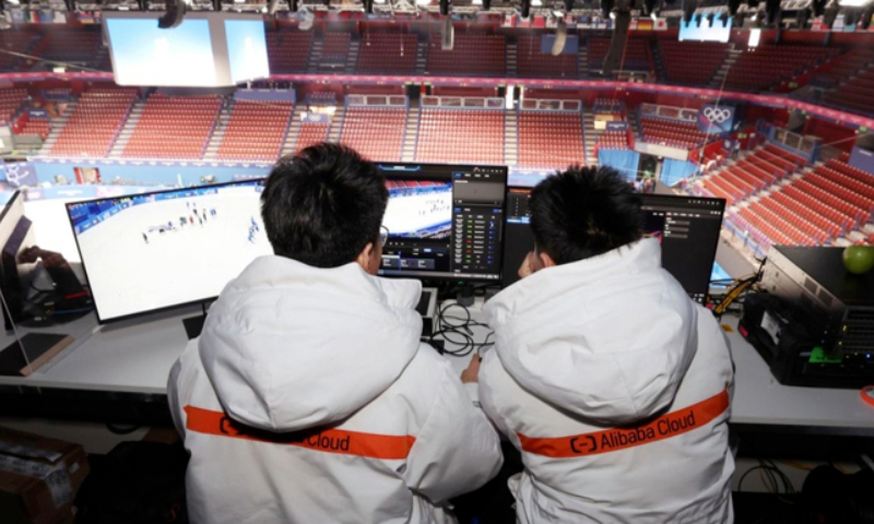 Engineers of Alibaba Cloud work inside the venue of the 2026 Milan-Cortina Winter Olympics. Photo: Courtesy of Alibaba Cloud