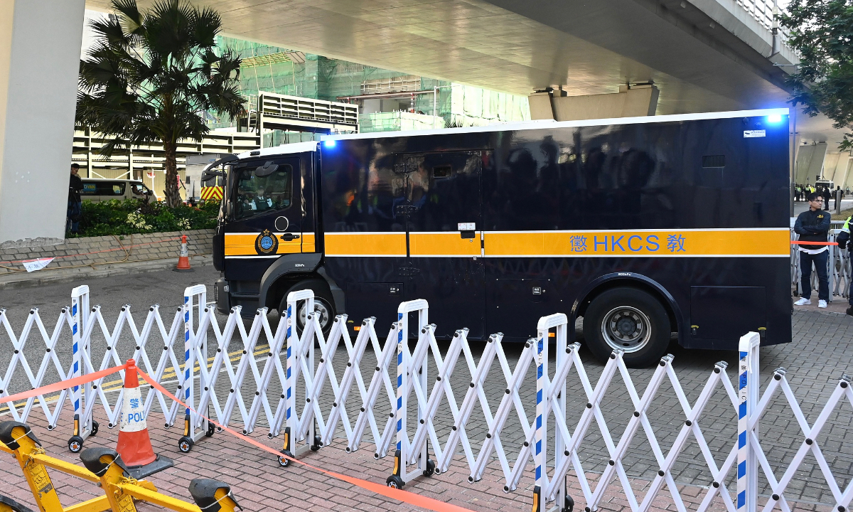 The HKSAR's High Court ruled on December 15, 2025 that Jimmy Lai, an instigator of anti-China riots in Hong Kong, was found guilty on two charges of conspiring to collude with external forces and a charge of conspiracy to publish seditious materials. The photo shows Lai being escorted away in a vehicle of the Correctional Services Department after the court ruling. Photo: VCG